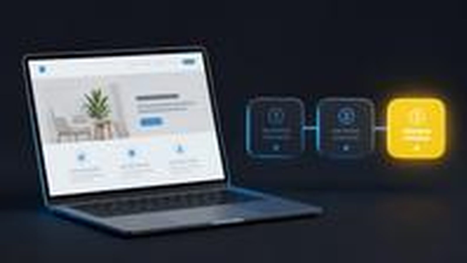 A laptop showing a small-business website next to three tiles for day 1, 2 and 3